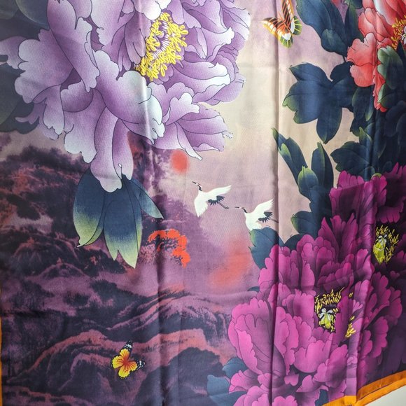 Fashion Scarf Womens 33.5 x 71 in Purple Red Flower Floral Pattern Summer Shawl - Picture 3 of 4